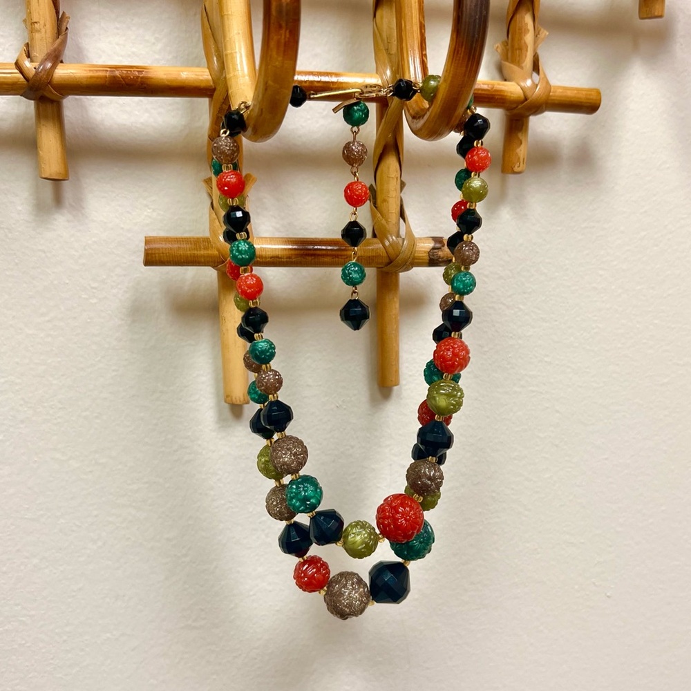 30s-40s Vintage 🌸 Made in Germany Faceted & Floral Bead Double Strand Necklace